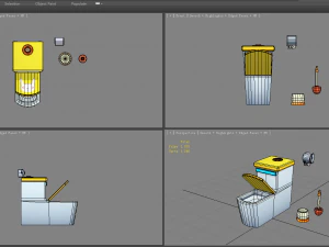 cartoon toilet - toilet brush - toilet paper 3D Model