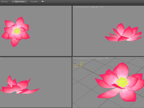 A red lotus - Cartoon lotus - Open stamens 3D मॉडल