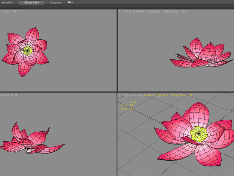 A red lotus - Cartoon lotus - Open stamens 3D मॉडल