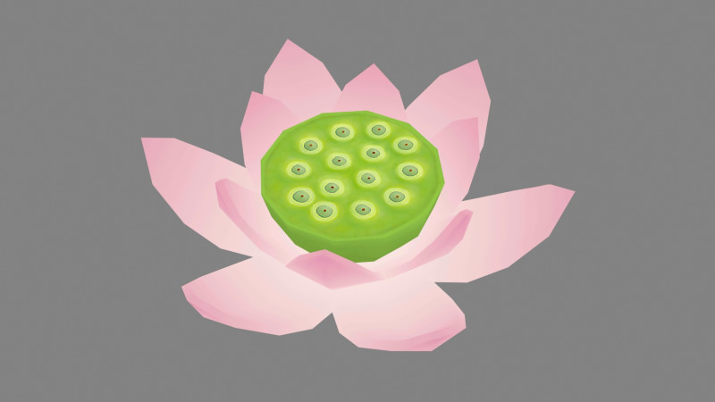 A pink lotus - Cartoon lotus - Open stamens Low-poly 3D Model .c4d .max .obj .3ds .fbx .stl .blend 