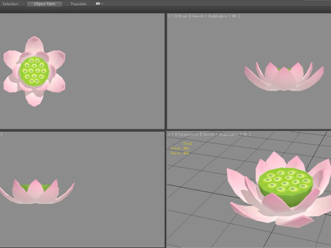 A pink lotus - Cartoon lotus - Open stamens Low-poly 3D Model