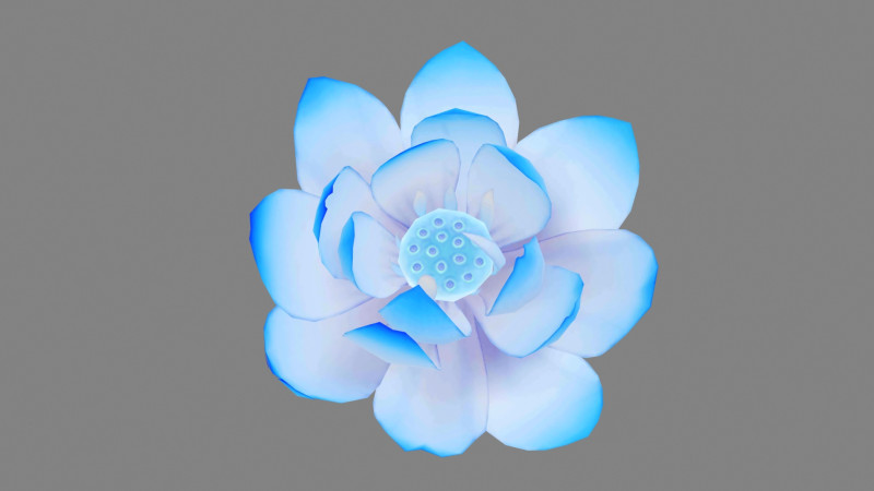 A blue lotus - Cartoon lotus - Open stamens - Mutant lotus Low-poly Model 3D .c4d .max .obj .3ds .fbx .stl .blend
