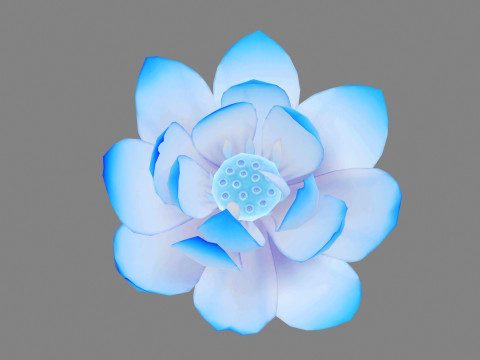 A blue lotus - Cartoon lotus - Open stamens - Mutant lotus Low-poly Modèle 3D