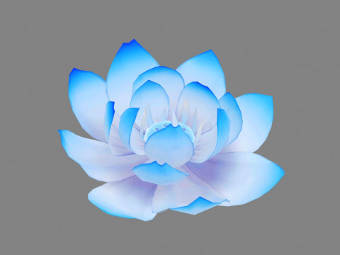 A blue lotus - Cartoon lotus - Open stamens - Mutant lotus Low-poly Model 3D