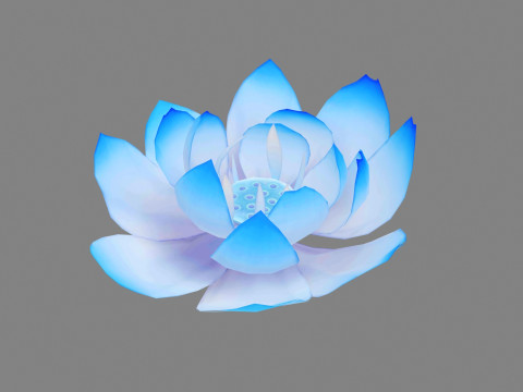 A blue lotus - Cartoon lotus - Open stamens - Mutant lotus Low-poly Model 3D