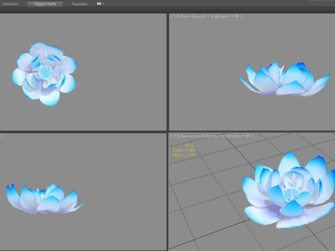 A blue lotus - Cartoon lotus - Open stamens - Mutant lotus Low-poly Model 3D