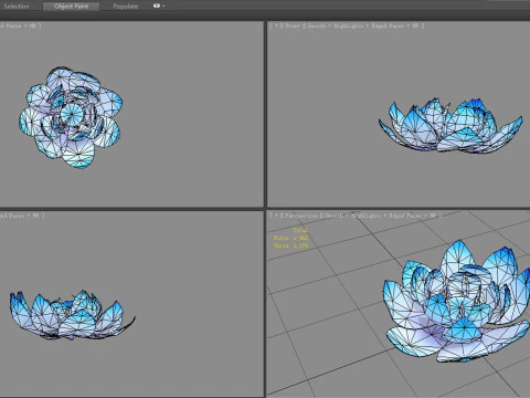 A blue lotus - Cartoon lotus - Open stamens - Mutant lotus Low-poly 3D Model