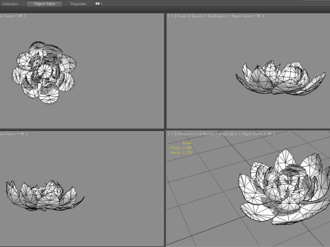 A blue lotus - Cartoon lotus - Open stamens - Mutant lotus Low-poly Model 3D