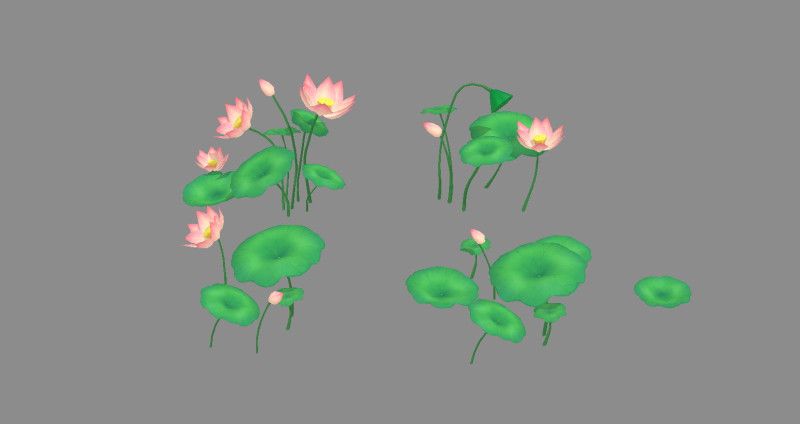 Cartoon lotus flowers and lotus leaves - B 3D Model .c4d .max .obj .3ds .fbx .stl .blend 