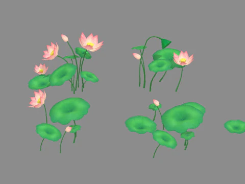 Bunga teratai kartun dan daun teratai - B Model 3D