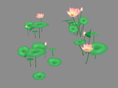 Cartoon lotus flowers and lotus leaves - B 3D Model