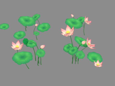Cartoon lotus flowers and lotus leaves - B 3D Model