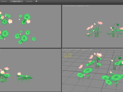 Cartoon lotus flowers and lotus leaves - B 3D Model