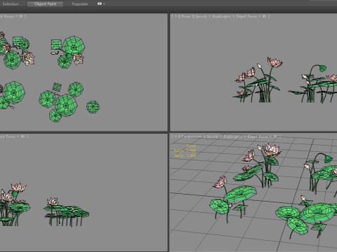 Cartoon lotus flowers and lotus leaves - B 3D Model