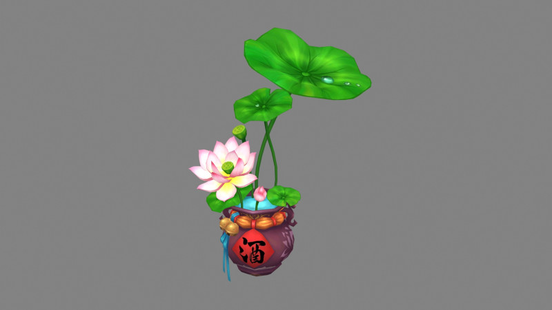 Lotus flowers and lotus leaves planted in wine jars 3Dモデル .c4d .max .obj .3ds .fbx .stl .blend 