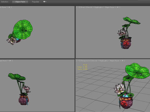 Lotus flowers and lotus leaves planted in wine jars 3Dモデル