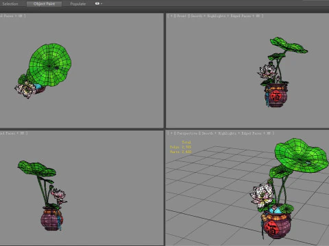 Lotus flowers and lotus leaves planted in wine jars 3D Model