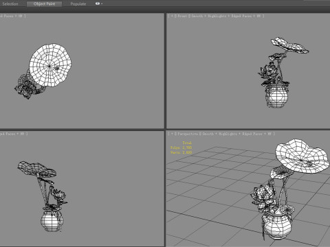 Lotus flowers and lotus leaves planted in wine jars 3Dモデル