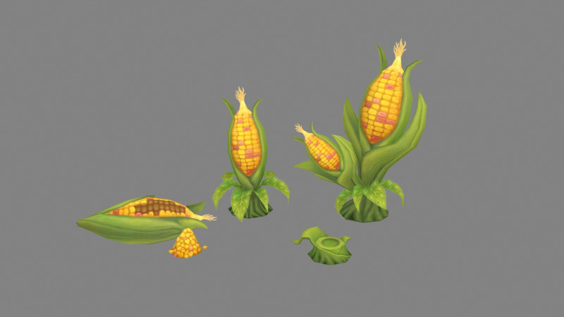 Cartoon Corn plants 3D Model .c4d .max .obj .3ds .fbx .stl .blend 