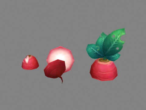 Cartoon Red Raphanus sativus plants 3D Model
