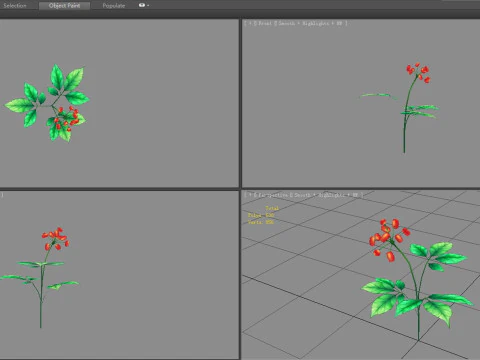 Cartoon berry plants - Flowering herbs 3D Model