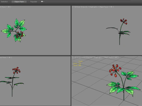 Cartoon berry plants - Flowering herbs 3D Model