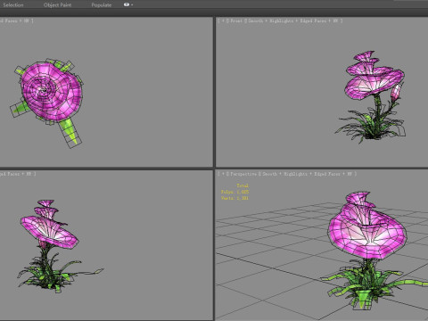 Purple morning glory - cartoon flower plant - trumpet flower Model 3D