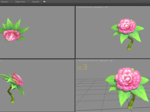 A peony flower plant - Cartoon roses 3D Model