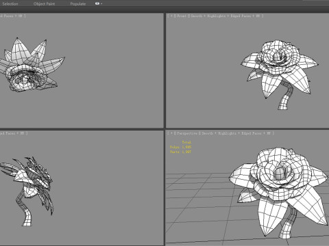 A peony flower plant - Cartoon roses 3D Model