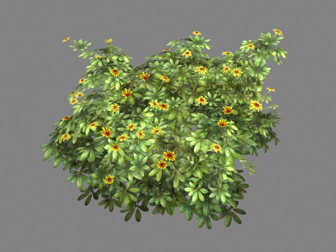 Cartoon Daisy bushes - Yellow flowers Low-poly 3D 모델