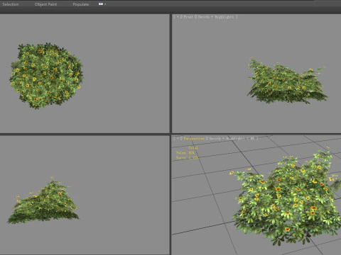 Cartoon Daisy bushes - Yellow flowers Low-poly 3D Model