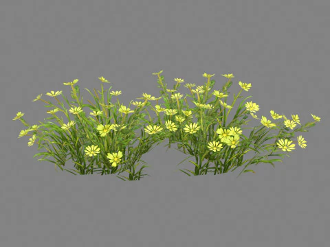 Cartoon yellow flowers bushes Low-poly 3D Model
