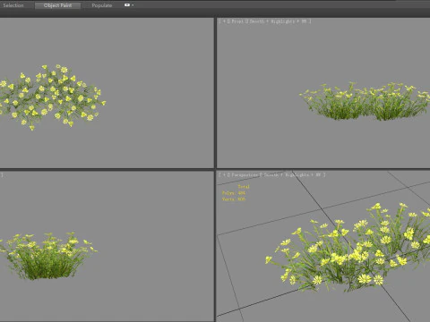 Cartoon yellow flowers bushes Low-poly 3D Model