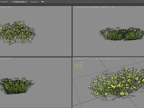 Cartoon yellow flowers bushes Low-poly 3D Model