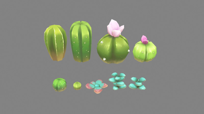Cacti and succulents - Cartoon desert plants Model 3D .c4d .max .obj .3ds .fbx .stl .blend 