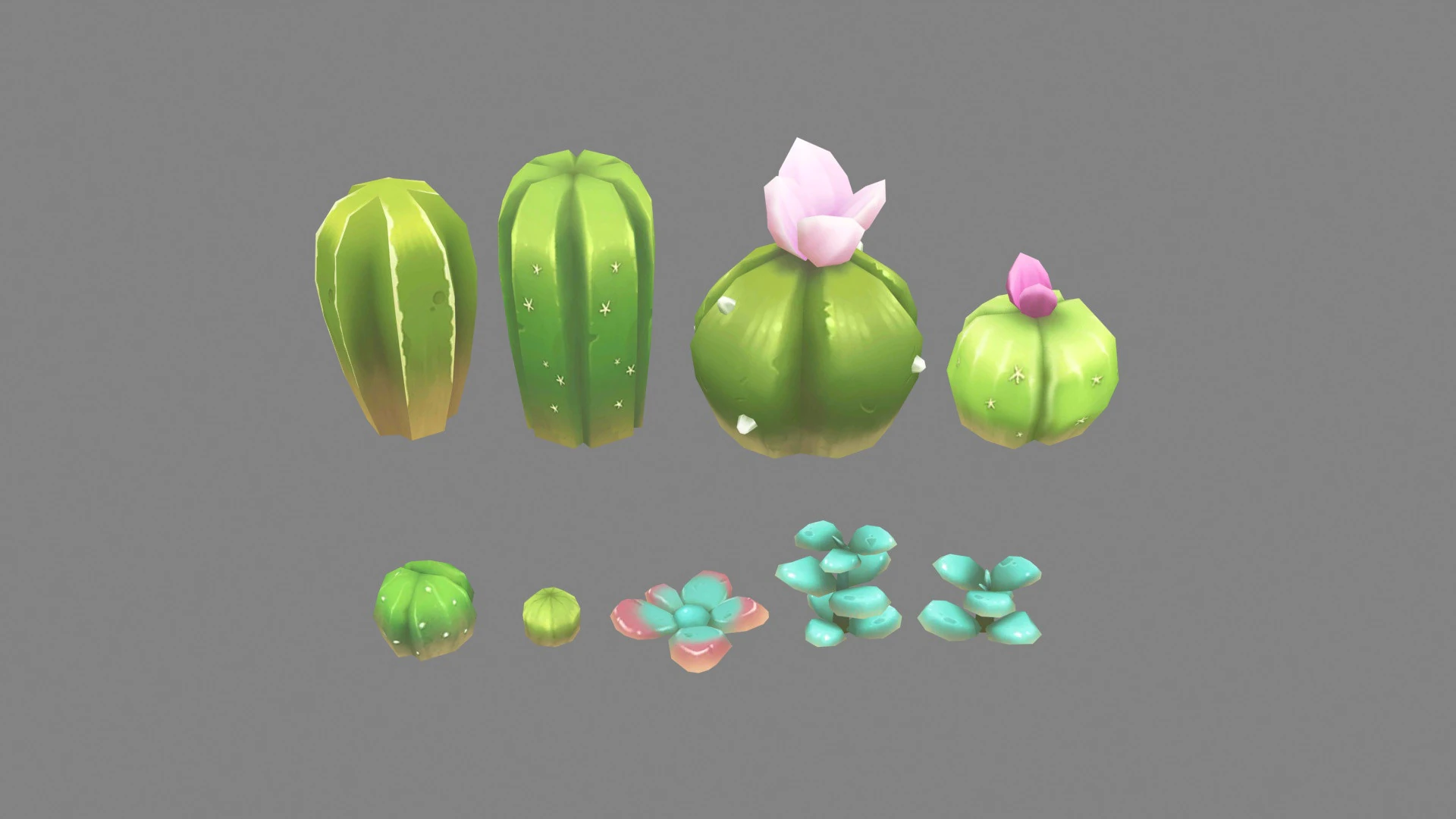 Cacti and succulents - Cartoon desert plants 3D Model .c4d .max .obj .3ds .fbx .stl .blend 