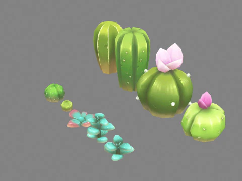 Cacti and succulents - Cartoon desert plants 3D Model