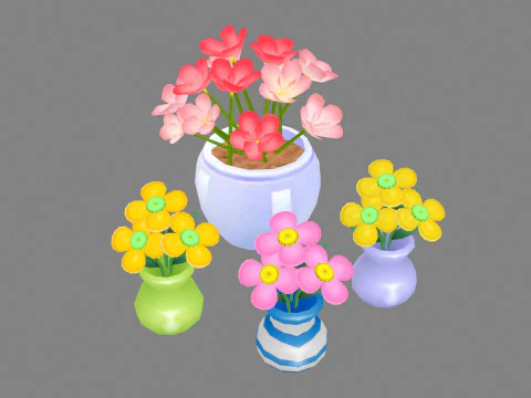 화분에 심은 꽃 3D 모델