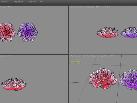 Cartoon red flower and purple flower 3D Model