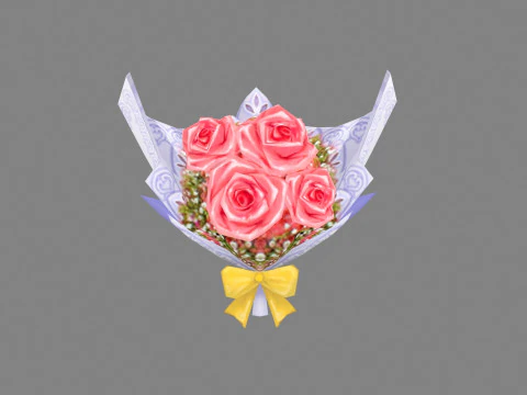 一束粉红玫瑰 3D 模型