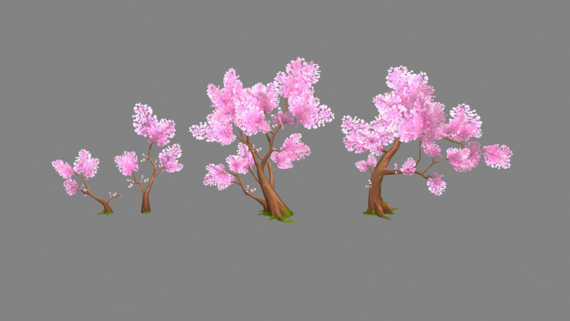 Four peach blossom trees - cherry blossom trees - sakura 3D Модель .c4d .max .obj .3ds .fbx .stl .blend 