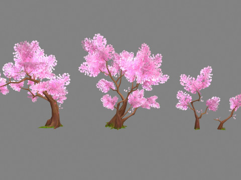 Four peach blossom trees - cherry blossom trees - sakura 3D Модель