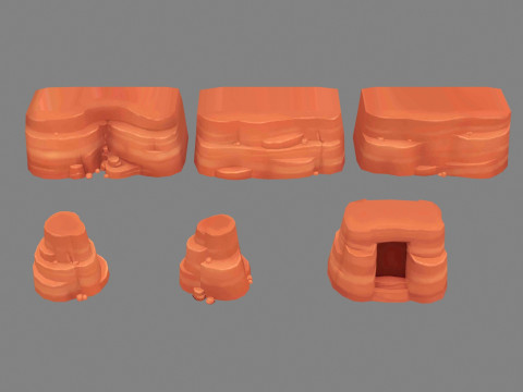 Cartoon desert mountains - rock - cave - stone Modelo 3D