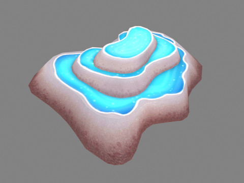 Cartoon Pond Mountain - hot spring - rock - stone 3D Model