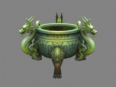 Cartoon Bronze Tripod - Dragon - Loong 3D Model