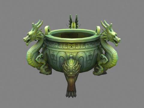 Karikat&uuml;r Bronz Tripod - Ejderha - Loong 3D Model