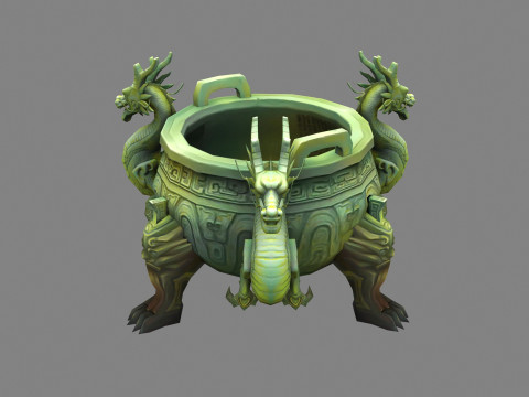 Cartoon Bronze Tripod - Dragon - Loong 3D Model