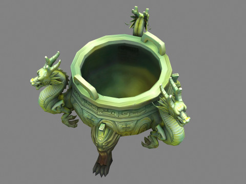Cartoon Bronze Tripod - Dragon - Loong 3D Model