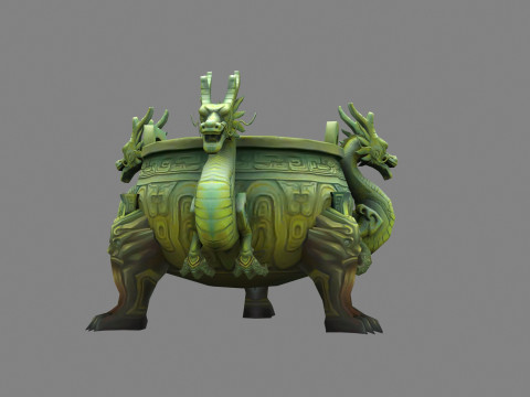 Cartoon Bronze Tripod - Dragon - Loong 3D Model