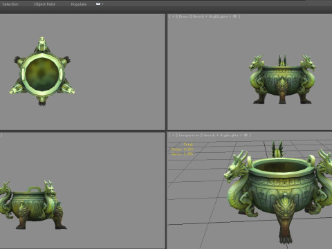 Cartoon Bronze Tripod - Dragon - Loong 3D Model